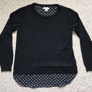 Croft & Barrow Black Top with White Polka Dots